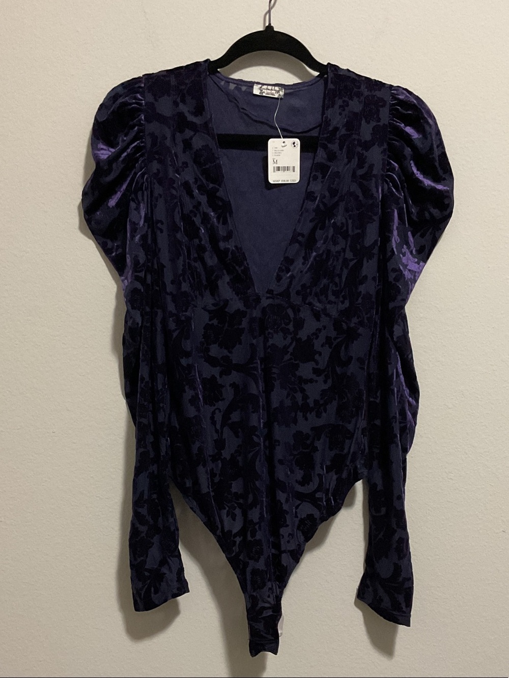 Free People Magic Hour V‑Neck Bodysuit-Color(Deep Sea) Size- M